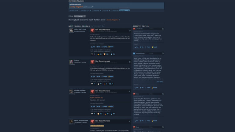 Star Wars Jedi: Survivor Steam user reviews
