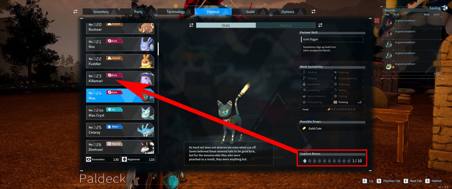 Palworld Paldeck Capture Bonus