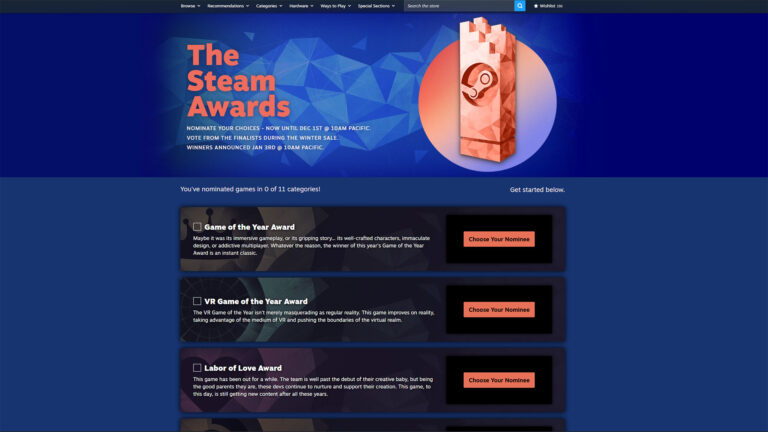 Steam users can vote from the finalists during the winter sale | Image: Valve