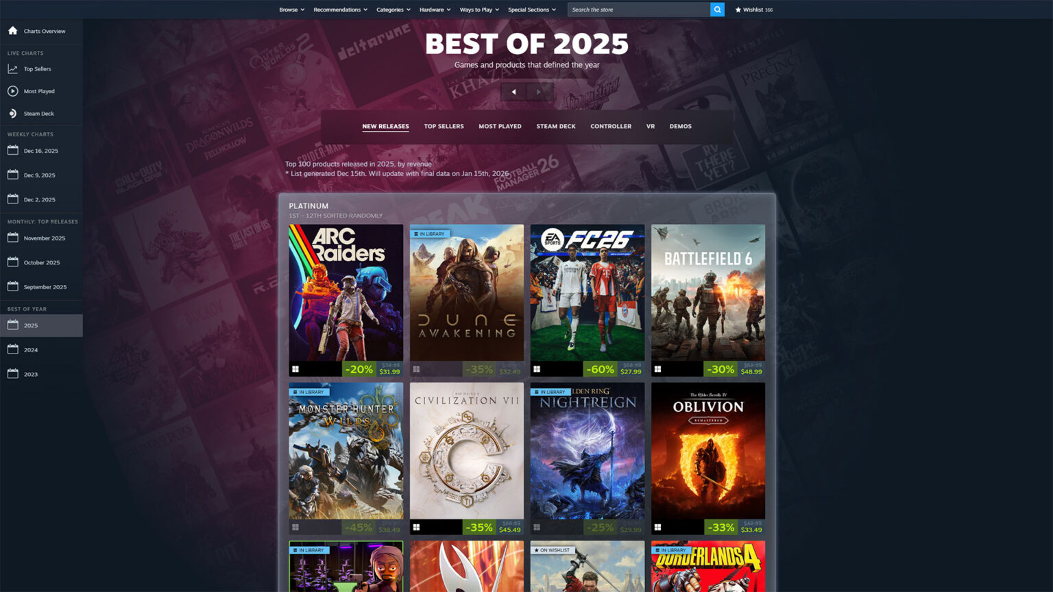 Steam has shared its Best of 2025 lists | Image: Steam / FullCleared