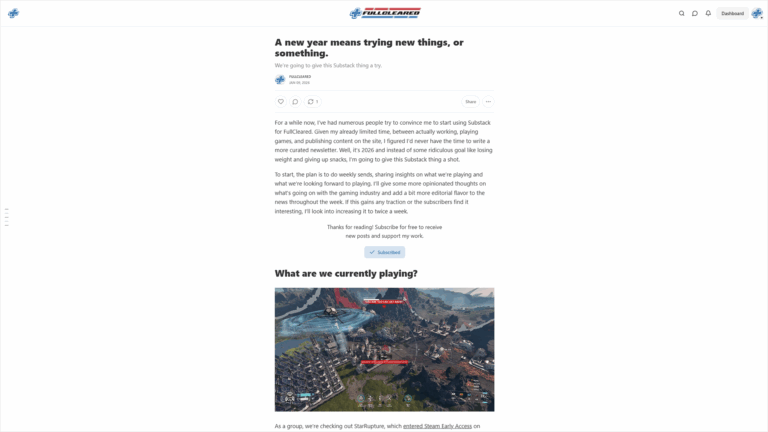 More content in a different form, straight to your inbox | Image: Substack / FullCleared