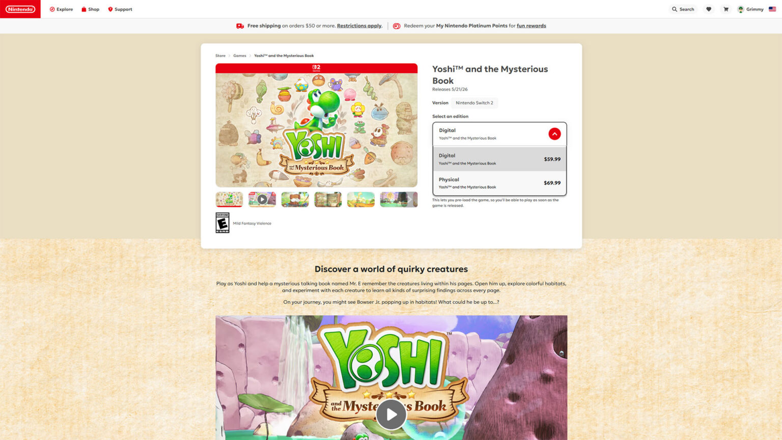 The digital version of Yoshi and the Mysterious Book is $10 cheaper than the physical copy | Image: Nintendo / FullCleared