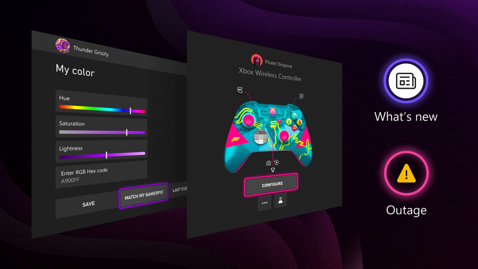 Hex color codes and a "match my gamerpic" option lead the new XBOX Insider preview | Image: XBOX