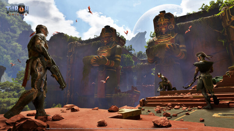 The Order of the Turok battles dinosaurs and aliens in Turok: Origins this fall | Image: Saber Interactive