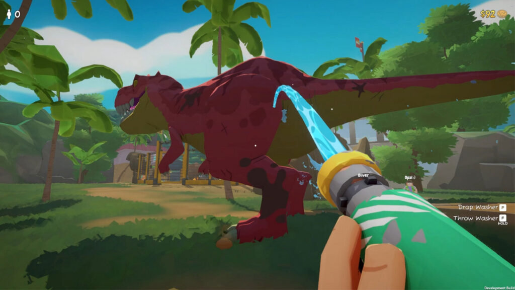 Up to four players keep a dinosaur park barely under control in Very Safe Dino Park | Image: Panic Stations