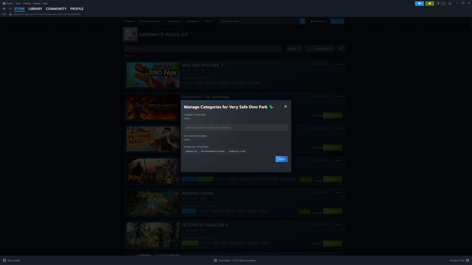 Steam wishlist categories and sharing tools roll out to all users | Image: Valve