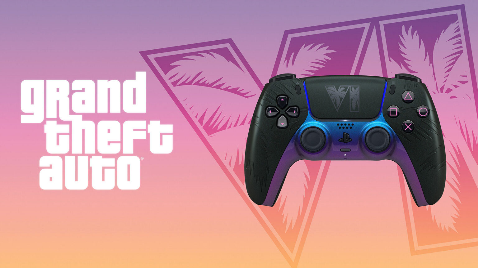 The GTA VI DualSense controllers come in Black and White with palm trees molded into the grips | Image: Sony Interactive Entertainment