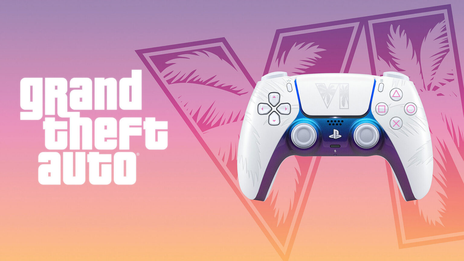 The GTA VI DualSense controllers come in Black and White with palm trees molded into the grips | Image: Sony Interactive Entertainment The GTA VI DualSense controllers come in Black and White with palm trees molded into the grips | Image: Sony Interactive Entertainment